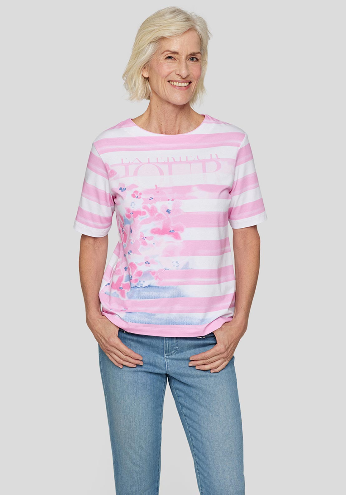 Rabe Striped Floral Print Top, Pink and White