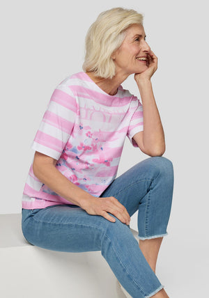 Rabe Striped Floral Print Top, Pink and White