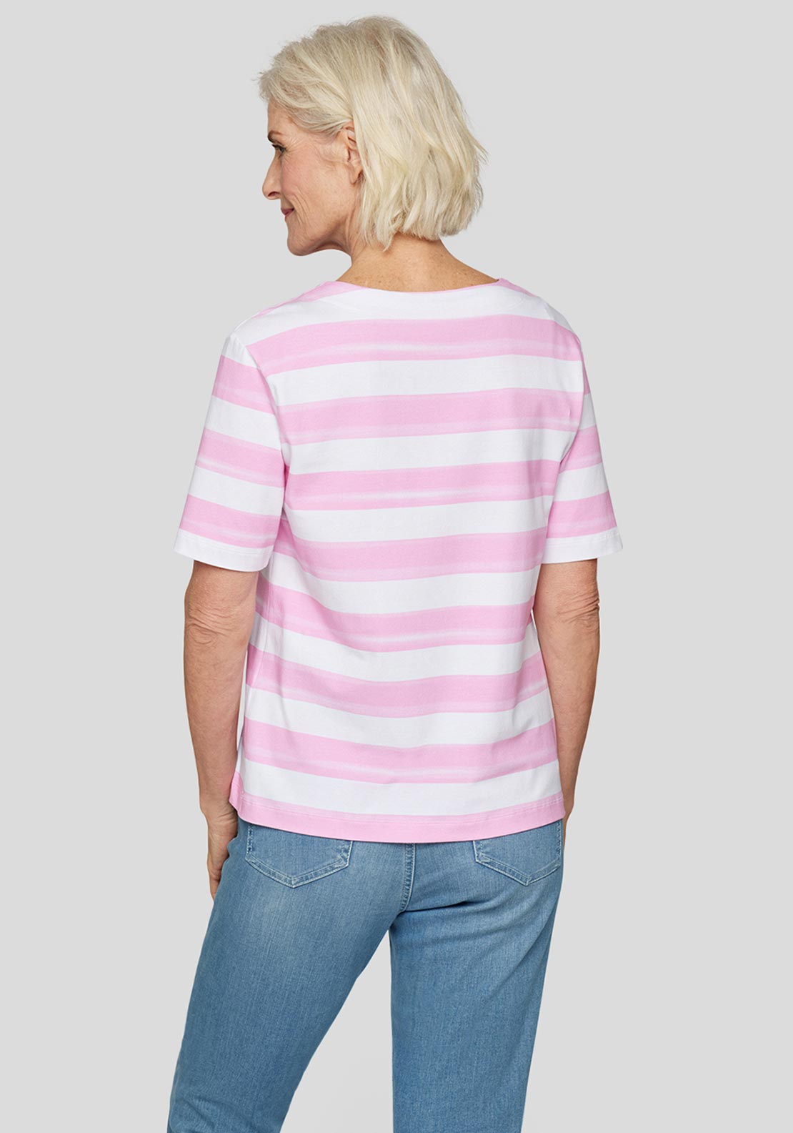 Rabe Striped Floral Print Top, Pink and White