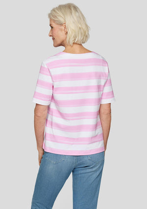Rabe Striped Floral Print Top, Pink and White