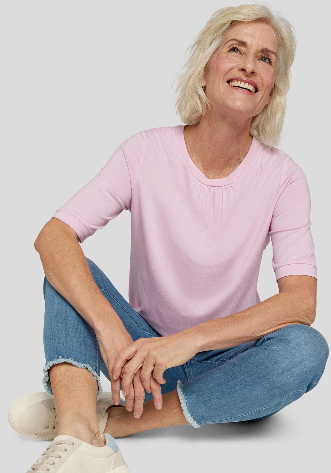 Rabe Elastic Trim Short Sleeve Top, Pink