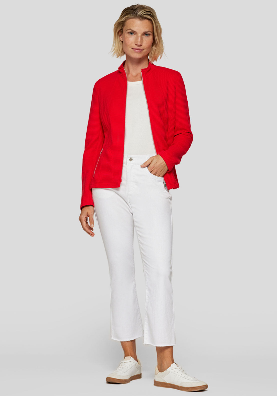 Rabe Waffle Textured Zipped Jacket, Red