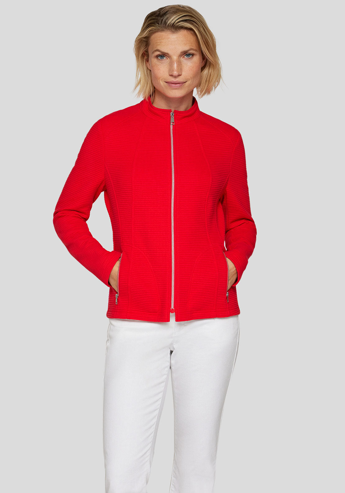 Rabe Waffle Textured Zipped Jacket, Red
