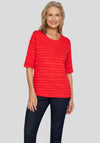 Rabe Textured Round Neck T Shirt, Red