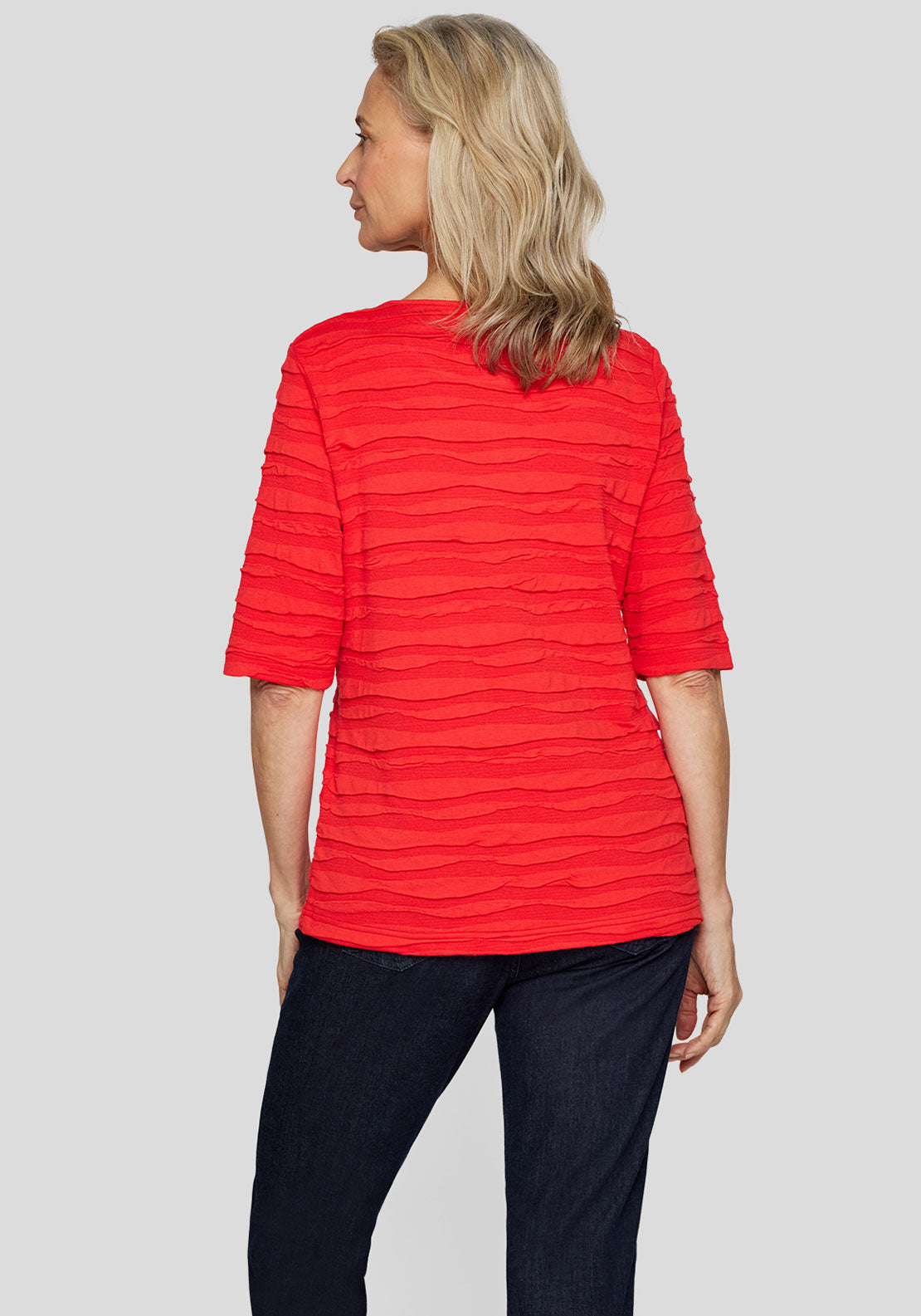 Rabe Textured Round Neck T Shirt, Red