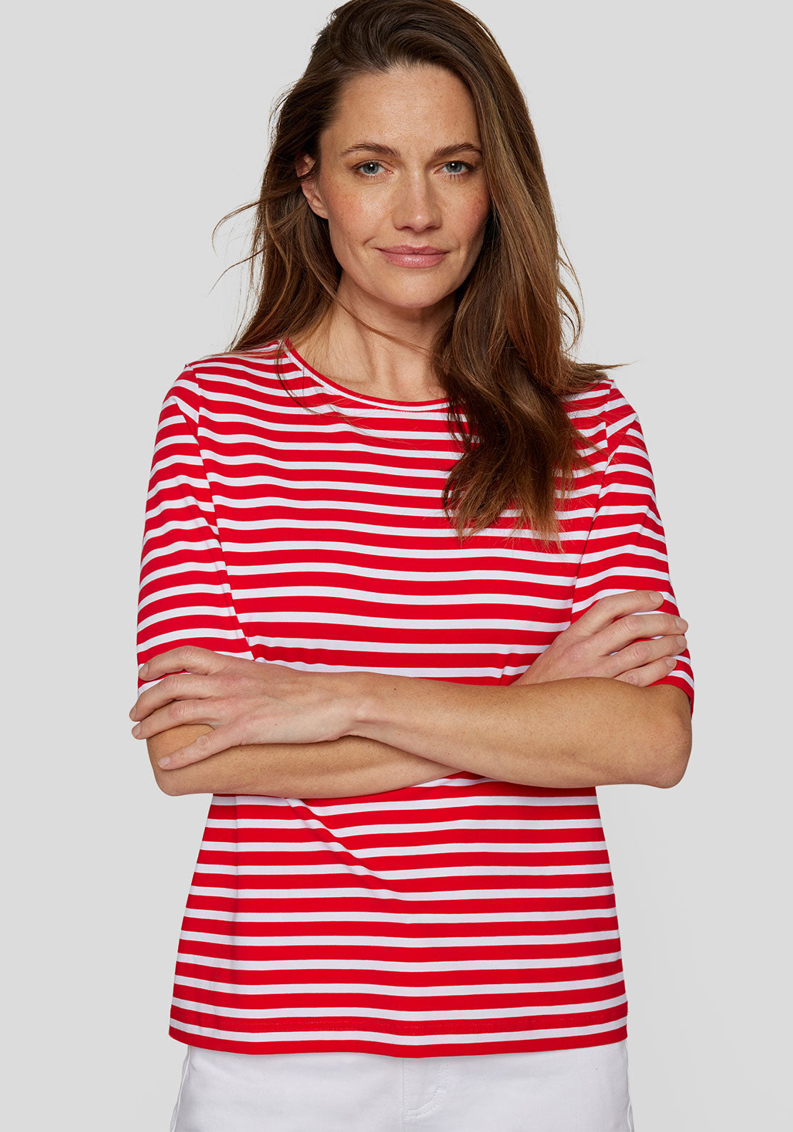 Rabe Striped Print Top, Red and White