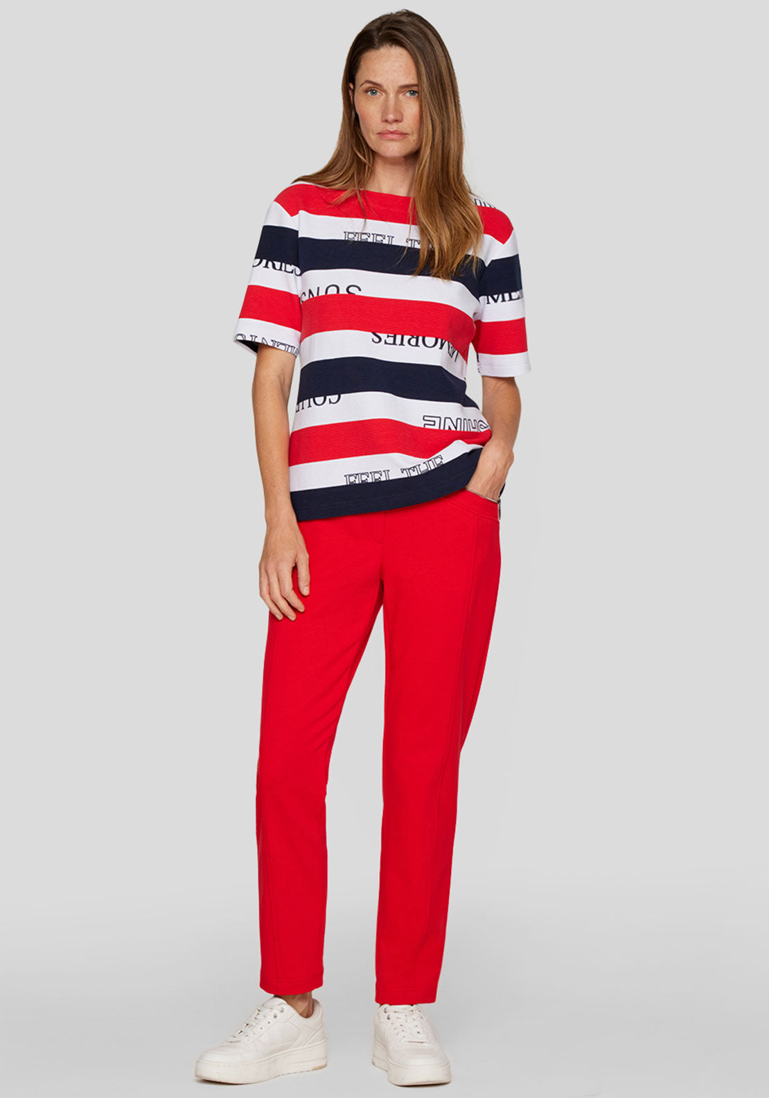 Rabe Ribbed Striped T Shirt, Red Multi