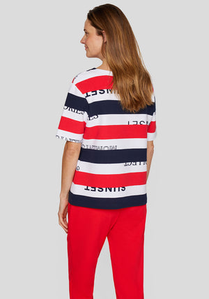 Rabe Ribbed Striped T Shirt, Red Multi