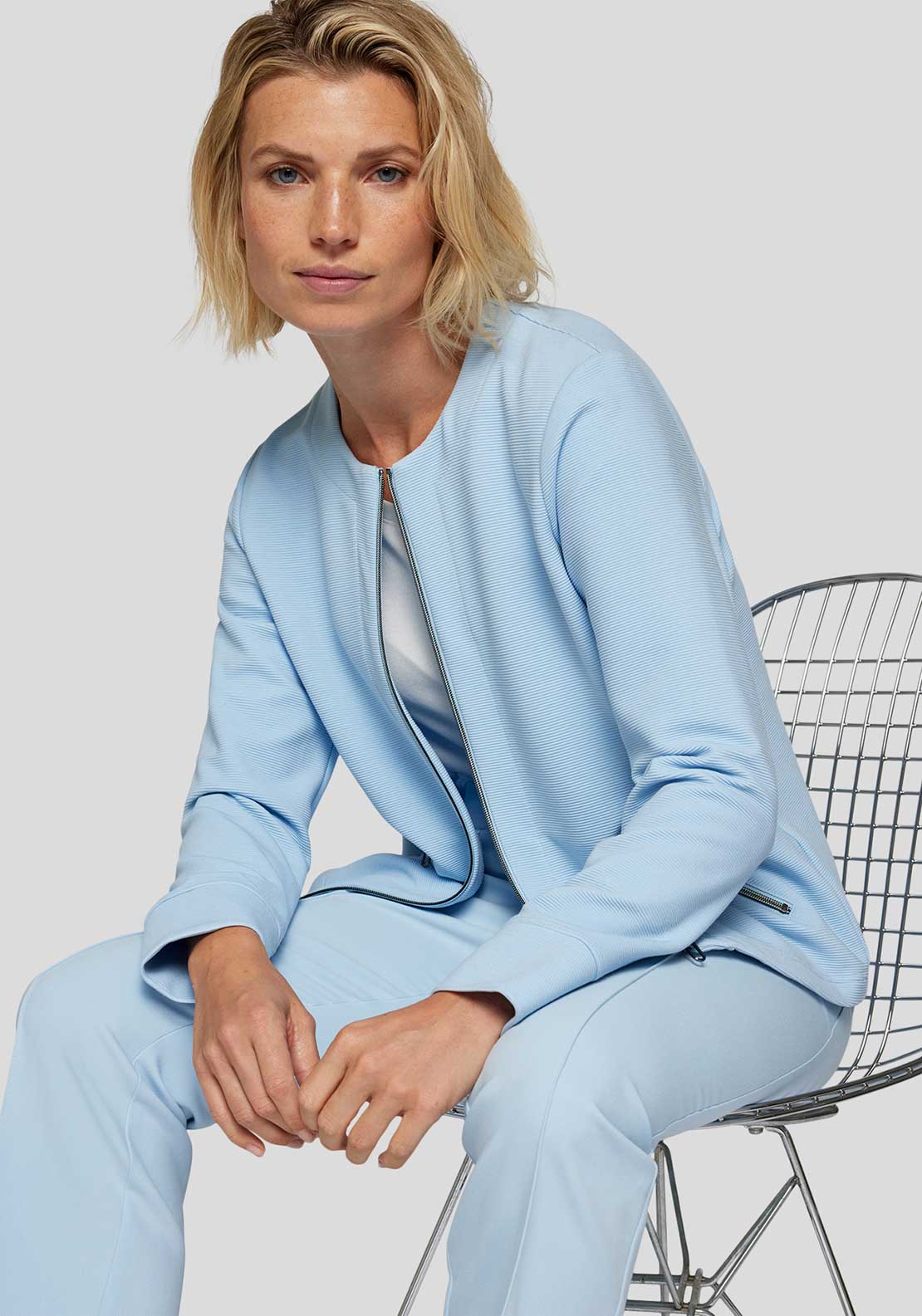 Rabe Ribbed Zipped Jacket, Light Blue