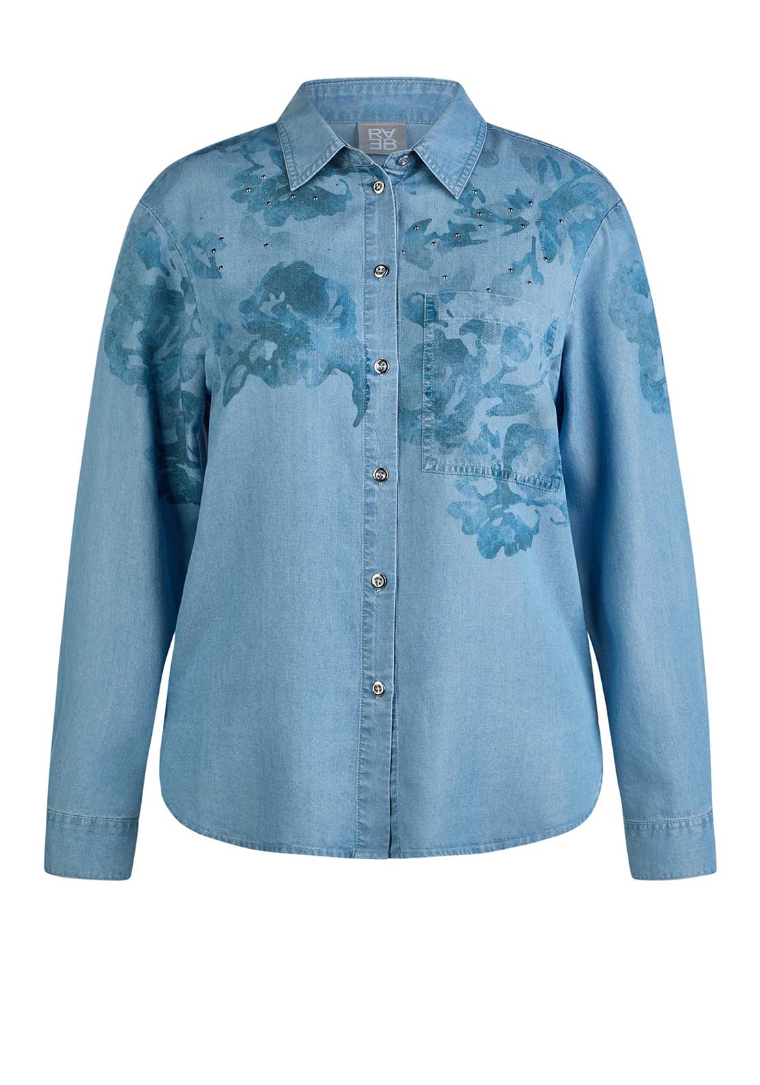 Rabe Flower Print Embellished Denim Shirt, Blue