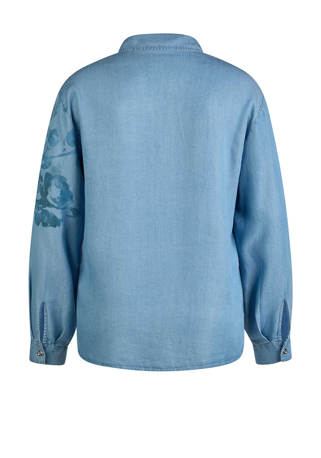 Rabe Flower Print Embellished Denim Shirt, Blue
