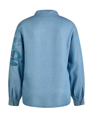 Rabe Flower Print Embellished Denim Shirt, Blue