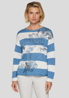 Rabe Embellished Floral Striped Jumper, Blue and White