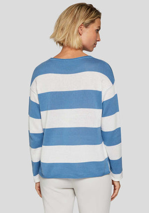 Rabe Embellished Floral Striped Jumper, Blue and White