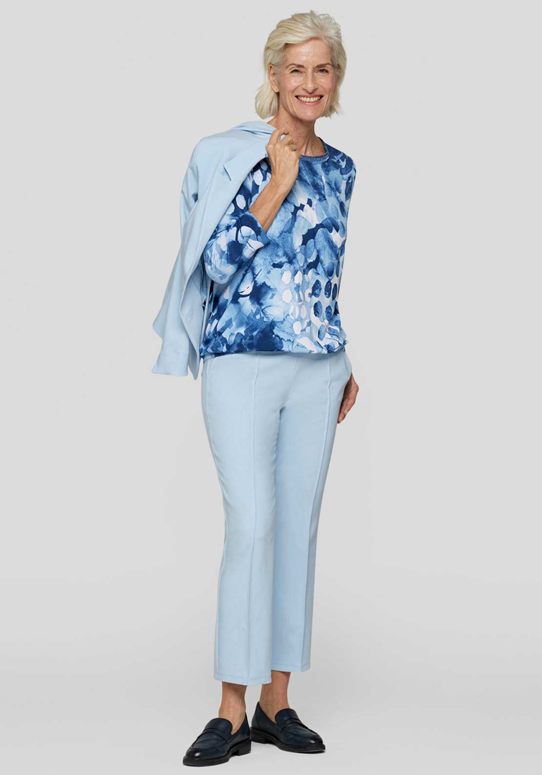 Rabe Abstract Print Glitter Detail Top, Blue