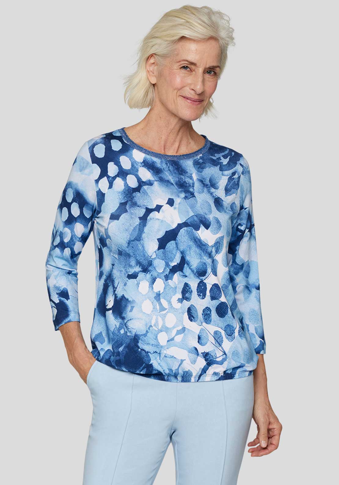 Rabe Abstract Print Glitter Detail Top, Blue