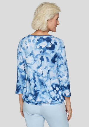 Rabe Abstract Print Glitter Detail Top, Blue
