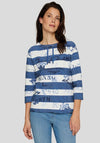 Rabe Text Print Striped Top, Navy and White