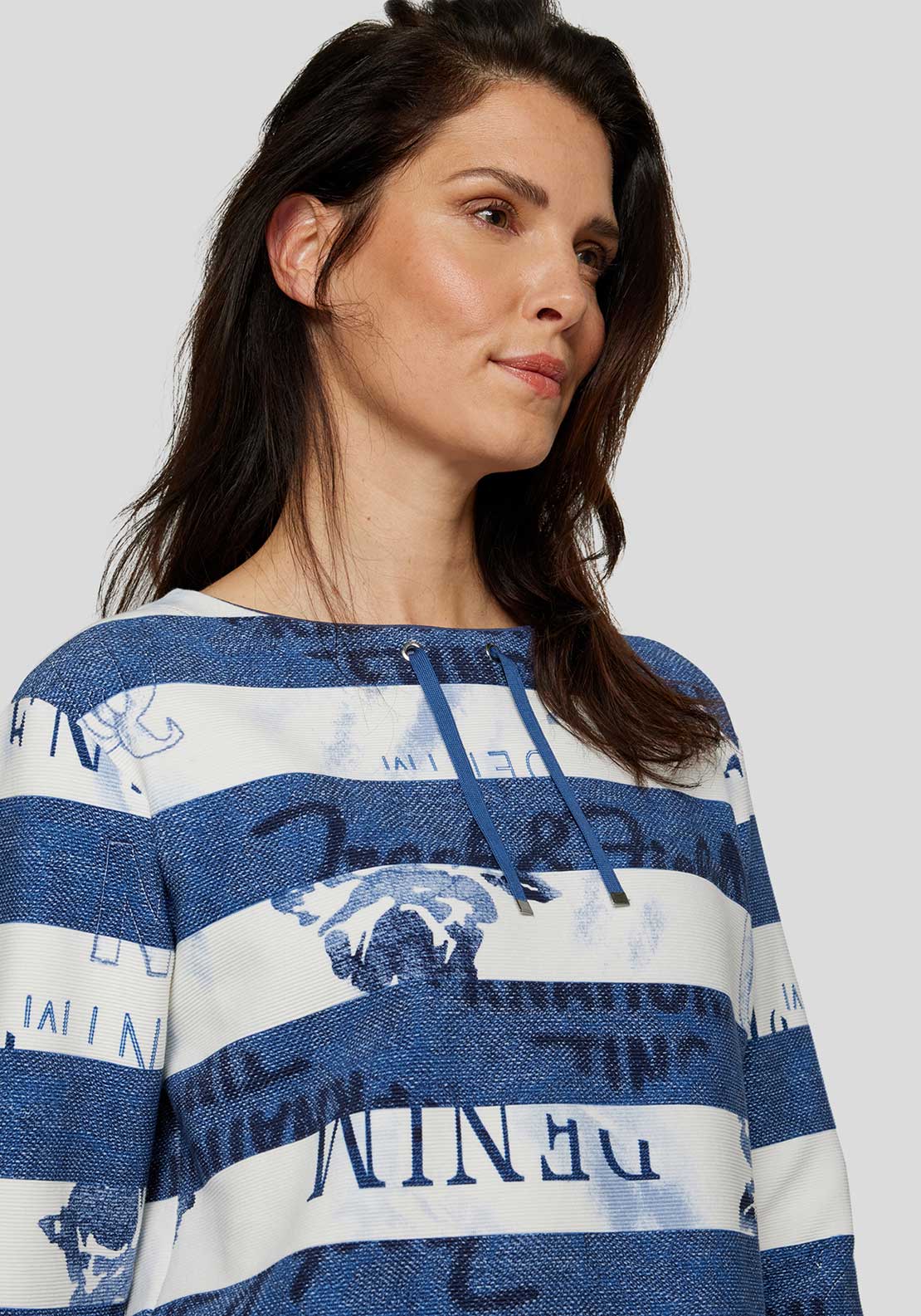 Rabe Text Print Striped Top, Navy and White
