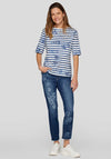 Rabe Floral Print Striped Top, Navy and White