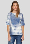 Rabe Floral Print Striped Top, Navy and White