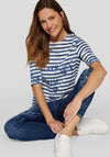 Rabe Floral Print Striped Top, Navy and White