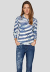 Rabe Striped Floral Print Polo Top, Navy and White
