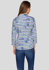 Rabe Striped Floral Print Polo Top, Navy and White