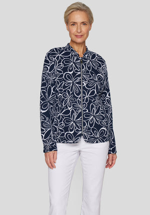 Rabe Textured Floral Zipped Jacket, Navy