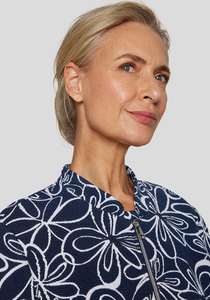 Rabe Textured Floral Zipped Jacket, Navy