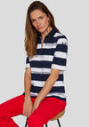 Rabe Striped Zipped Polo T Shirt, Navy and White