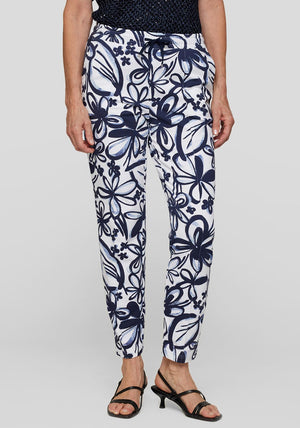 Rabe Floral Slim Leg Trousers, Navy