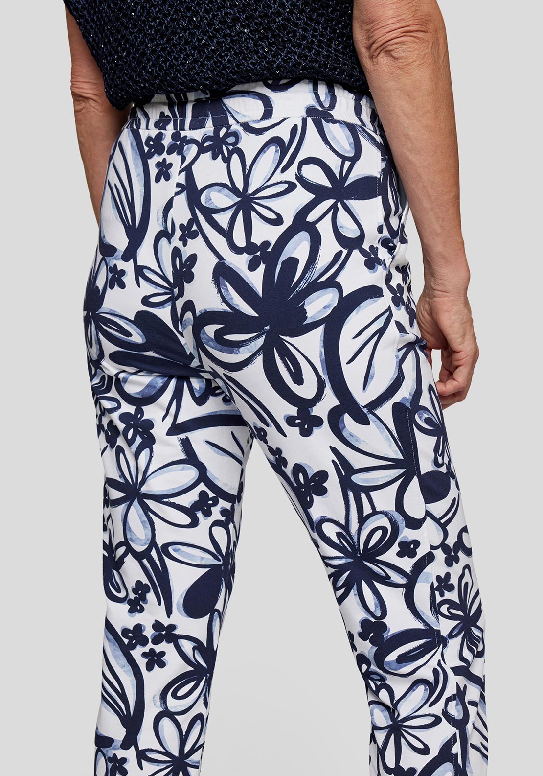 Rabe Floral Slim Leg Trousers, Navy