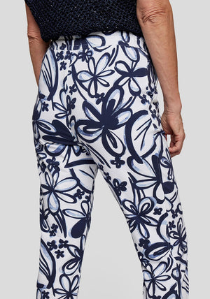 Rabe Floral Slim Leg Trousers, Navy