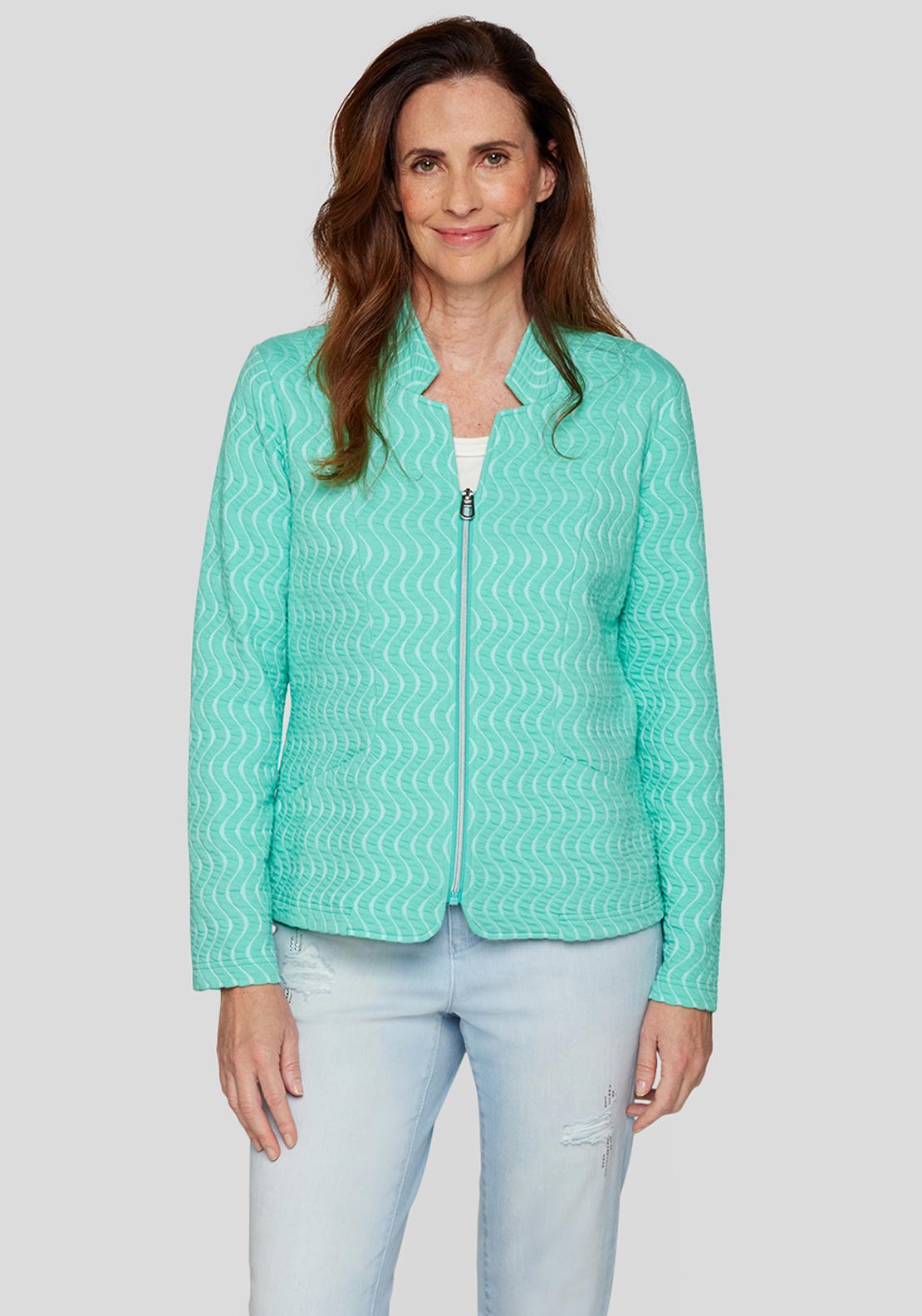 Rabe Wavy Print Zipped Jacket, Turquoise