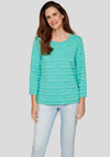 Rabe Textured Round Neck Top, Turquoise