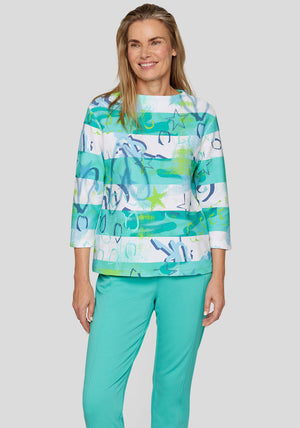 Rabe Graffiti Print Ribbed Top, Green Multi