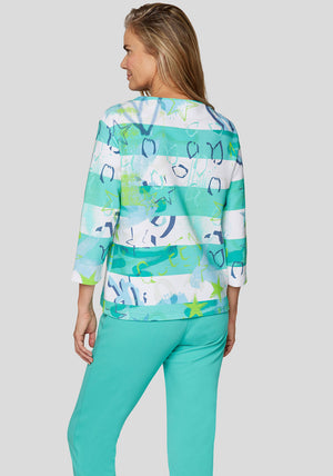 Rabe Graffiti Print Ribbed Top, Green Multi
