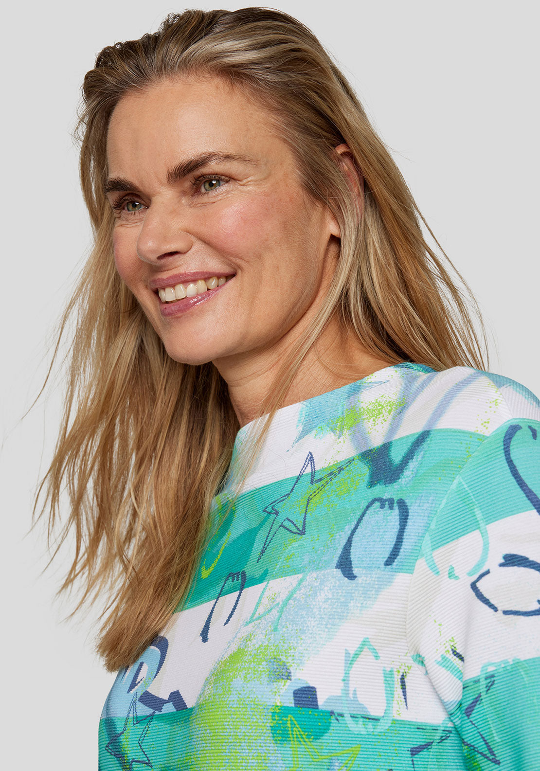 Rabe Graffiti Print Ribbed Top, Green Multi