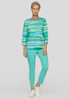 Rabe Striped Textured Top, Green Multi