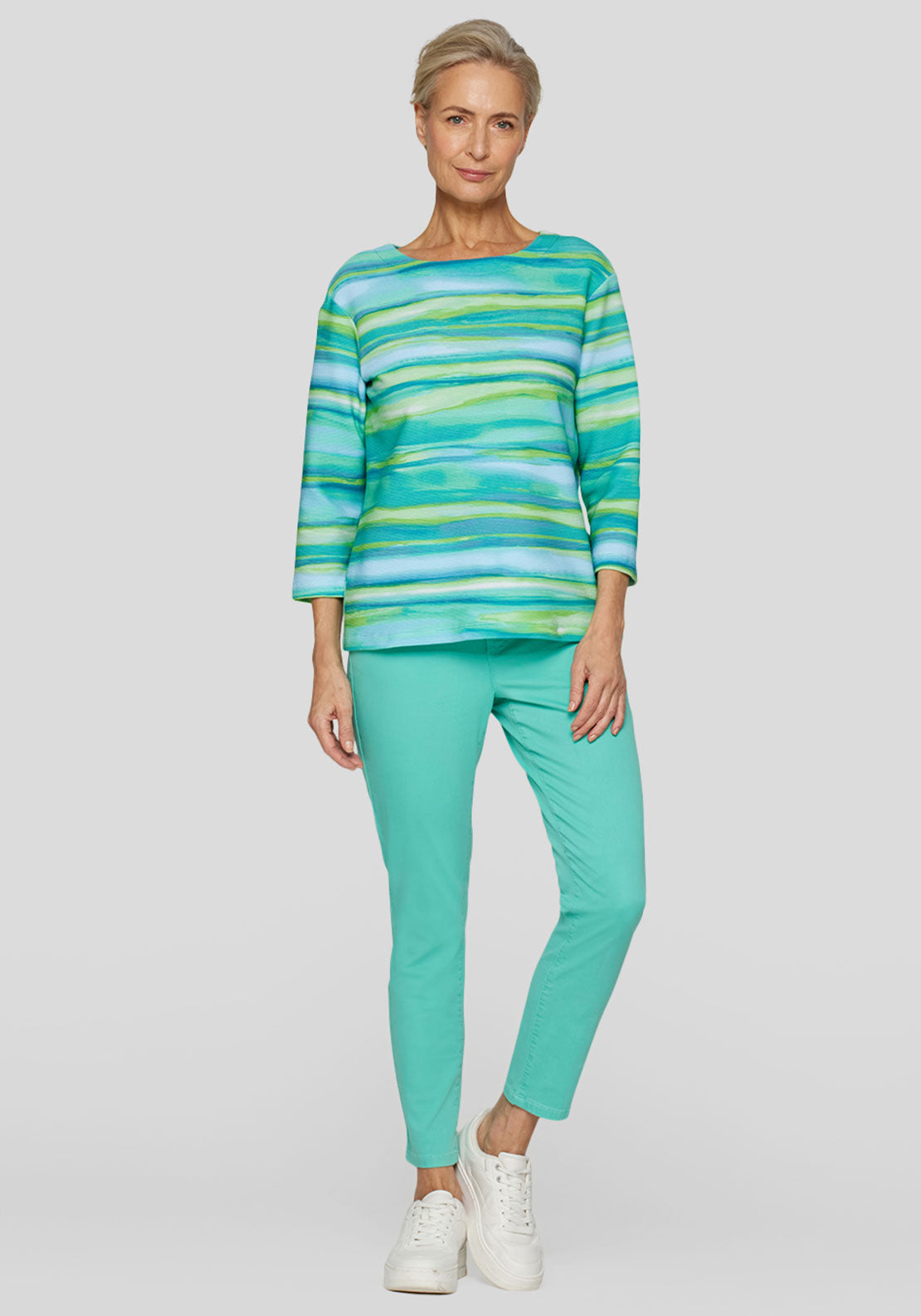 Rabe Striped Textured Top, Green Multi