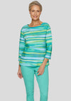 Rabe Striped Textured Top, Green Multi