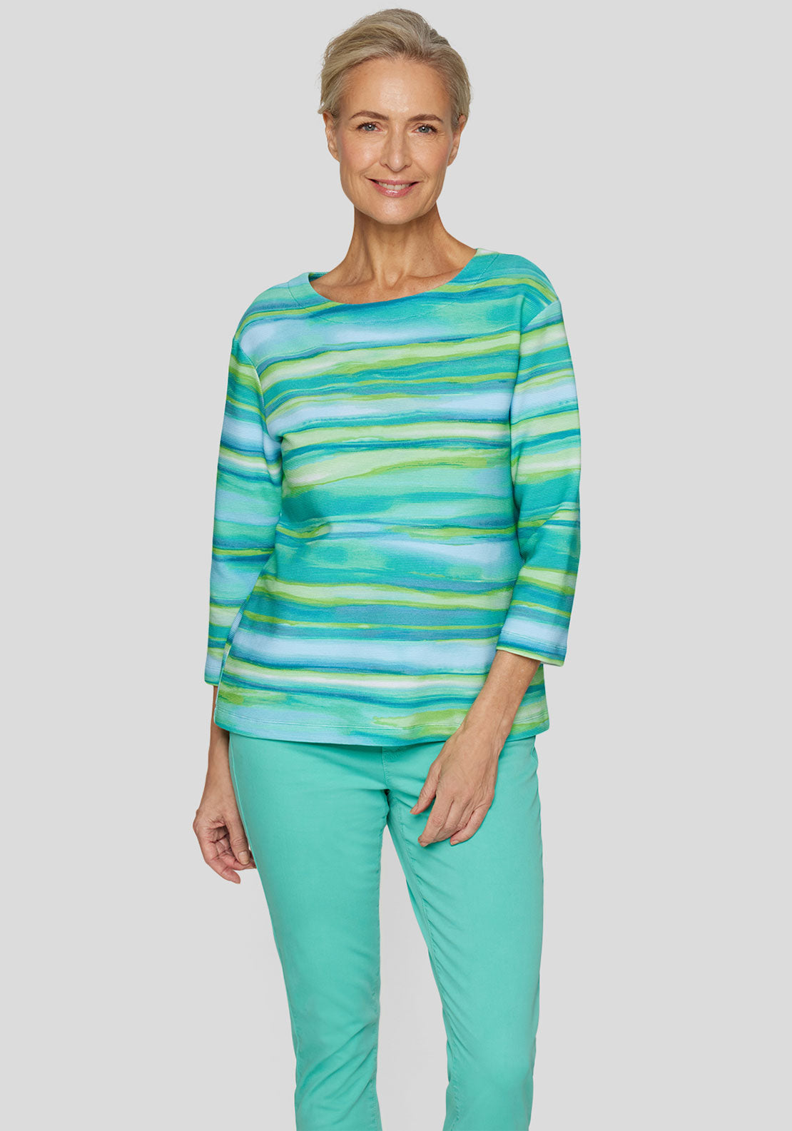 Rabe Striped Textured Top, Green Multi