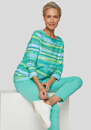Rabe Striped Textured Top, Green Multi