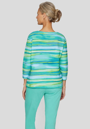 Rabe Striped Textured Top, Green Multi