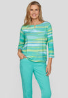Rabe Striped Elasticated Top, Green Multi