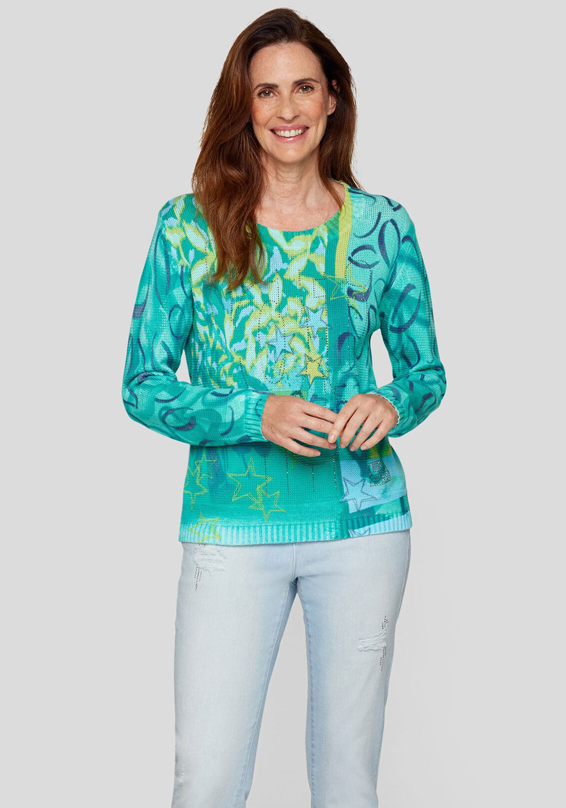 Rabe Abstract Print Knit Jumper, Blue Multi