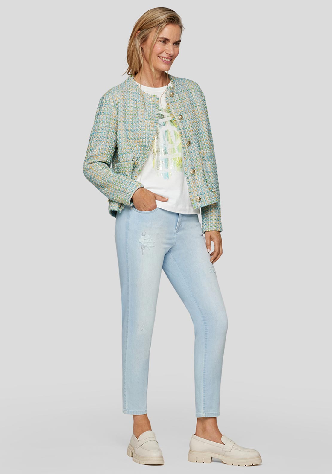 Rabe Boucle Buttoned Jacket, Green Multi