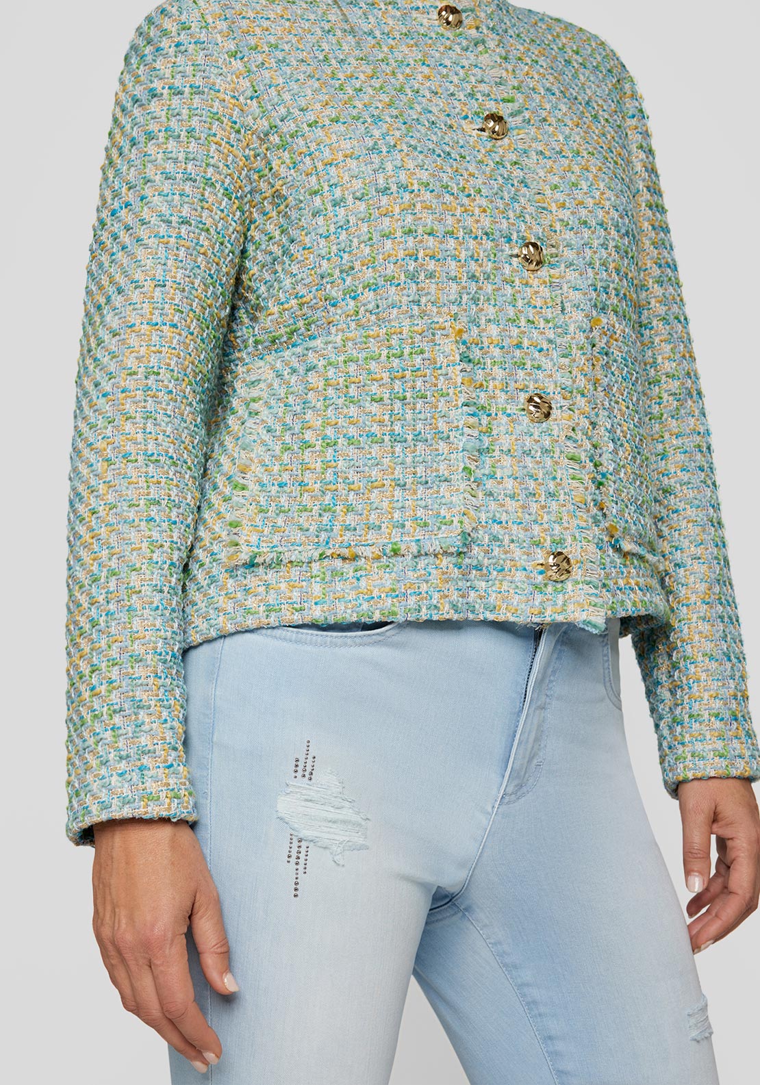 Rabe Boucle Buttoned Jacket, Green Multi