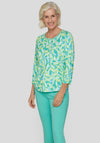 Rabe Abstract Leaf Print Top, Green Multi